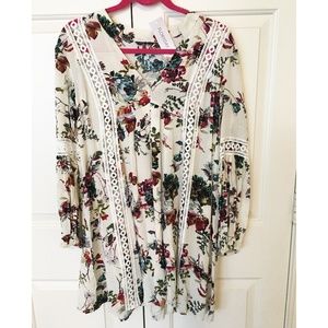 Floral Hollow Out V-Neckline A-line Dress